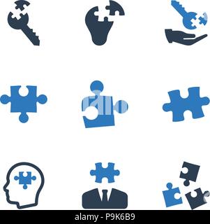 Belle, méticuleusement conçu Business Solution Icons - Blue Version Illustration de Vecteur