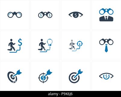 Belle, méticuleusement conçu Vision Business Icons - Blue Version Illustration de Vecteur