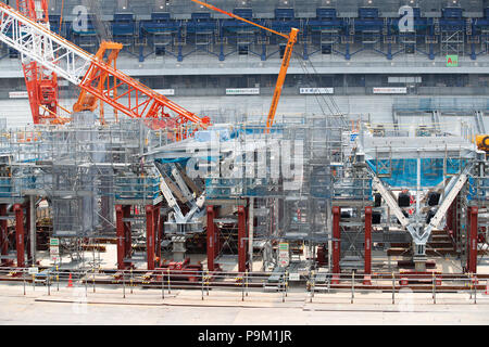 Tokyo, Japon. 17 juillet, 2018. Vue générale Publier construction site pour la construction du nouveau stade national pour les Jeux Olympiques de Tokyo 2020, à Tokyo, au Japon . Credit : Naoki Morita/AFLO SPORT/Alamy Live News Banque D'Images
