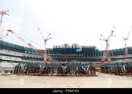 Tokyo, Japon. 17 juillet, 2018. Vue générale Publier construction site pour la construction du nouveau stade national pour les Jeux Olympiques de Tokyo 2020, à Tokyo, au Japon . Credit : Naoki Morita/AFLO SPORT/Alamy Live News Banque D'Images