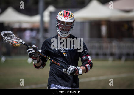 Netanya, Israël. 19 juillet, 2018. Une Allemagne joueur prend part à une session de formation au cours de la monde 2018 Lacrosse Championship à l'Orde Wingate Institute pour l'éducation physique et des Sports à Netanya, en Israël, le 19 juillet 2018. Credit : Ilia Efimovitch/dpa/Alamy Live News Banque D'Images