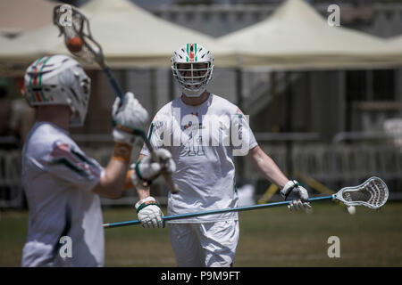 Netanya, Israël. 19 juillet, 2018. L'Irlande les joueurs prennent part à une session de formation au cours de la monde 2018 Lacrosse Championship à l'Orde Wingate Institute pour l'éducation physique et des Sports à Netanya, en Israël, le 19 juillet 2018. Credit : Ilia Efimovitch/dpa/Alamy Live News Banque D'Images