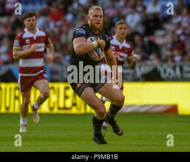 Wigan, UK.19 juillet 2018 DW Stadium, Wigan, Angleterre ; Betfred Super League, Round 22, Wigan Warriors v St Helens ; Luc Thompson de St Helens Credit : Nouvelles Images /Alamy Live News Banque D'Images