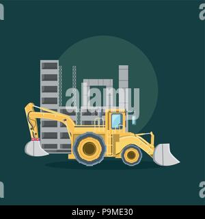 La conception de la construction et de la construction de camion excavateur avec structure sur fond vert, design coloré. vector illustration Illustration de Vecteur