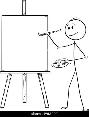 Caricature de l'artiste avec le pinceau et la Palette Prêt à peindre sur la toile sur chevalet Illustration de Vecteur