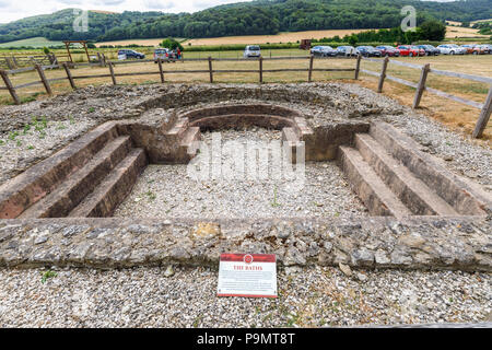 Bains de Bignor Roman Villa, Bignor, Sussex de l'Ouest, le sud de l'Angleterre, Royaume-Uni, les vestiges d'une ancienne ferme Romaine Banque D'Images