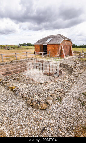 Bath House reconstruit et bains à Bignor Roman Villa, Bignor, Sussex de l'Ouest, le sud de l'Angleterre, Royaume-Uni, les vestiges d'une ancienne ferme Romaine Banque D'Images