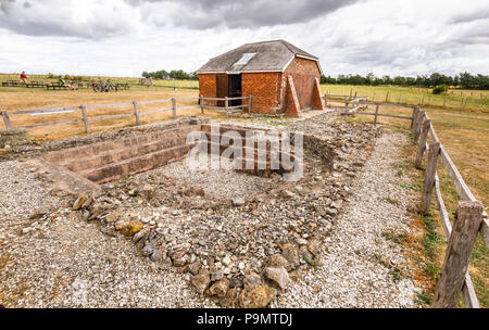 Bath House reconstruit et bains à Bignor Roman Villa, Bignor, Sussex de l'Ouest, le sud de l'Angleterre, Royaume-Uni, les vestiges d'une ancienne ferme Romaine Banque D'Images