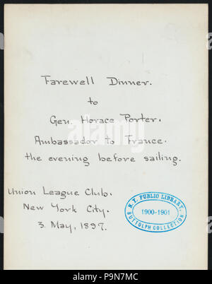 Dîner à 573 GEN. HORACE PORTER, l'Ambassadeur de France ; (détenu par) UNION LEAGUE CLUB (at) DU DELMONICO (HOTEL ;) (NYPL)-270945-4000004196 Hades Banque D'Images