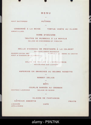 Dîner à 573 GEN. HORACE PORTER, l'Ambassadeur de France ; (détenu par) UNION LEAGUE CLUB (at) DU DELMONICO (HOTEL ;) (NYPL)-270945-4000004197 Hades Banque D'Images
