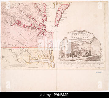 Une carte des plus partie habitée de Virginie contenant la totalité de la province du Maryland avec partie de Pensilvania, New Jersey et la Caroline du Nord Banque D'Images