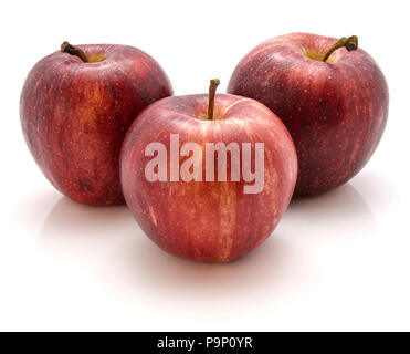 Trois pommes Gala isolé sur fond blanc Banque D'Images