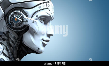 Closeup portrait robot de tête. Concept design artificiel. 3D render Banque D'Images