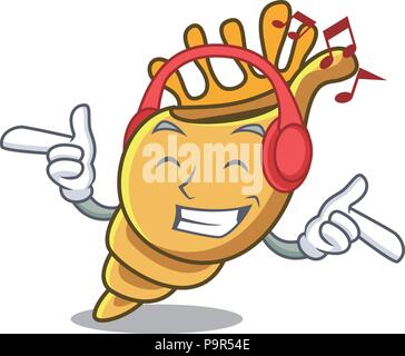 Musique écoute shell exotiques mascot cartoon Illustration de Vecteur