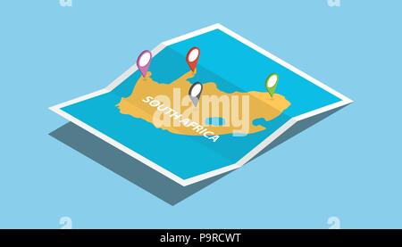 Afrique du Sud explorer maps avec style isométrique et l'emplacement de la broche tag en haut vector illustration Illustration de Vecteur
