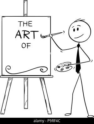 Cartoon of Businessman Holding pinceau et Palette et l'Art de texte sur toile. Prêt à ajouter votre texte Illustration de Vecteur
