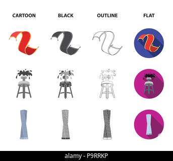 Tapis persan, dunes dans le désert, la Tour de Shanghai, puits de pétrole.arabes unis collection set icônes de cartoon,Black,télévision,contour symbole vecteur style sto Illustration de Vecteur