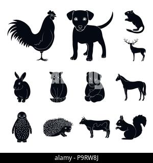 Animaux réalistes icônes noires dans set collection pour la conception. Les animaux sauvages et domestiques symbole vecteur illustration de stock. Illustration de Vecteur