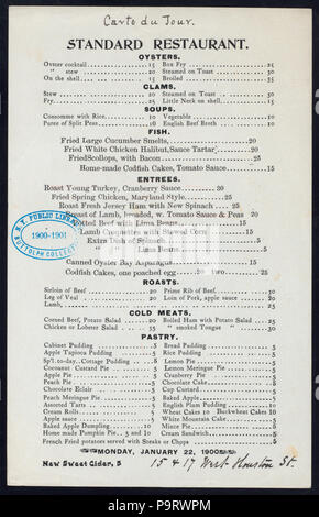 MENU DU JOUR (368) détenus par RESTAURANT STANDARD (at) 15 et 17 WEST HOUSTON STREET (reste) ; (NYPL Hadès-272343-475311) Banque D'Images