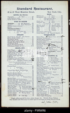 MENU DU JOUR (368) détenus par RESTAURANT STANDARD (at) 15 et 17 WEST HOUSTON STREET (reste) ; (NYPL Hadès-272344-475312) Banque D'Images