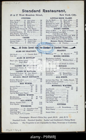 MENU DU JOUR (368) détenus par RESTAURANT STANDARD (at) 15 et 17 WEST HOUSTON STREET (reste) ; (NYPL)-272344-4000007302 Hades Banque D'Images