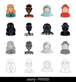 Tête, profession, hobbies et autre icône de style dessin animé. Spécial, bretelles, fireman icônes dans set collection. Illustration de Vecteur