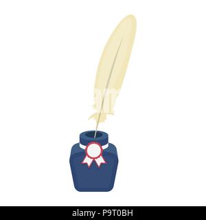 Encrier plume en icône dans le style dessin animé isolé sur fond blanc. Patriot day stock symbol vector illustration. Illustration de Vecteur