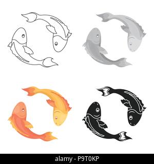 Poissons Koi en icône cartoon style isolé sur fond blanc. Illustration vecteur symbole de la religion. Illustration de Vecteur