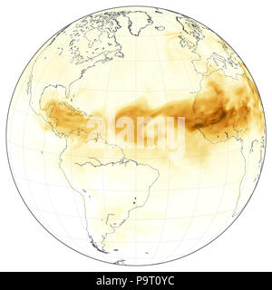 Les images du satellite de la NASA utilisé pour créer des graphiques de globe montrant la poussière du Sahara crossing Océan Atlantique 6 juin 2018 Banque D'Images