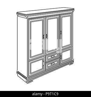 Armoire avec portes et tiroirs en verre. Meubles de salon et de l'intérieur seule icône de style Contour Symbole isométrique vecteur illustration de stock . Illustration de Vecteur