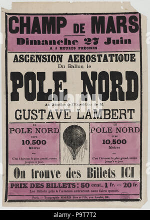 296 Champ de Mars, mardi 17 juin, à 5 heures préciss. Ascension aérostatique du ballon le Pole Nord au bénéfice de l'expédition de M. Gustave Lambert RCAC2002724893 Banque D'Images