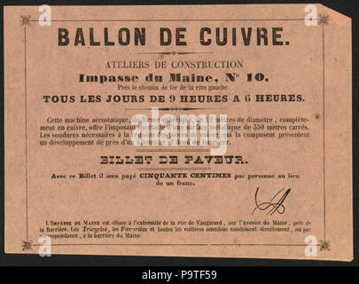 175 Ballon de cuivre. Ateliers de construction, impasse du Maine, no. 10, près le chemin de fer de la rive gauche. Tous les jours de 9 heures a 6 heures RCAC2002717336 Banque D'Images