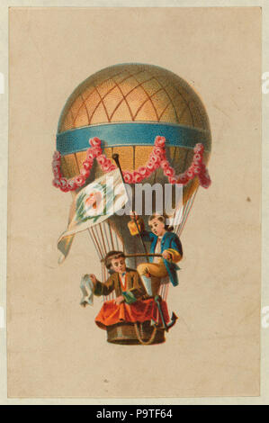 280 Carte montre deux enfants ordre croissant dans le panier d'un ballon qui agitait un drapeau et mouchoir RCAC2002717345 Banque D'Images