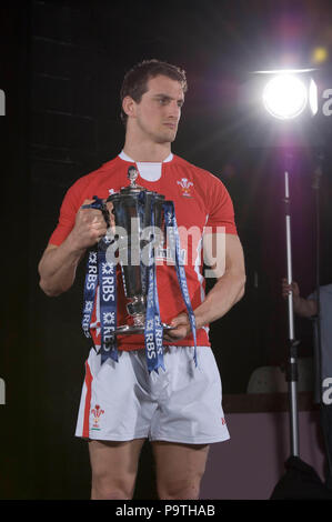 Sam Warburton (Pays de Galles) lors du lancement officiel du tournoi des Six Nations de rugby tournoi au Hurlingham Club à Londres en 2012. Banque D'Images