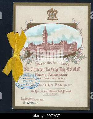 351 CORPORATION BANQUET, VISITE DE SON EXCELLENCE SIR CHIHCHEN LO FENG LUH, ambassadeur de Chine (organisé par) COUR DE ST. JAMES (at) "CITY CHAMBERS, Glasgow, Ecosse" (pour) ; (NYPL Hadès-272733-475701) Banque D'Images