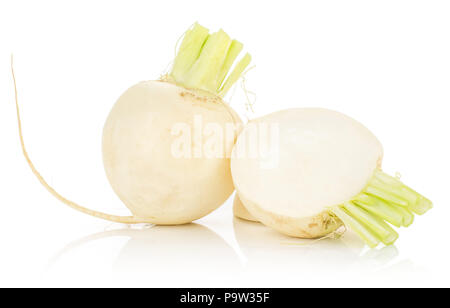 Ampoule radis blanc avec une moitié isolé sur fond blanc Banque D'Images