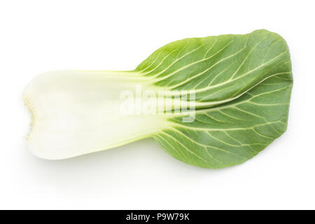 Un chou chinois (Pak choi) feuille Vue de dessus isolé sur fond blanc Banque D'Images