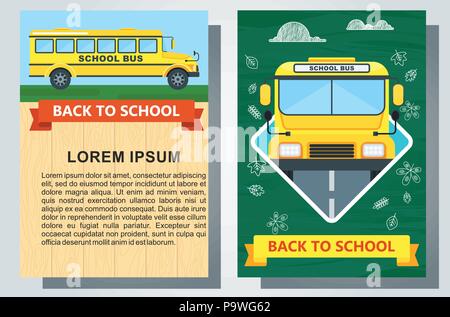 Retour à l'école des affiches avec schoolbus Illustration de Vecteur