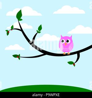 A cute owl assis sur une branche d'un arbre vector Illustration de Vecteur