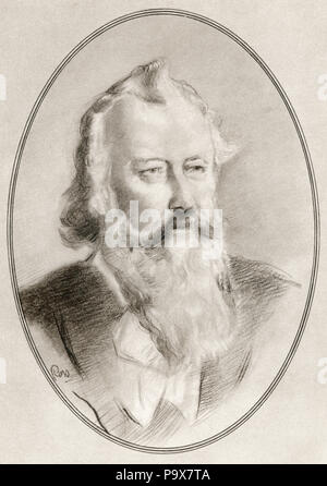 Johannes Brahms, 1833 - 1897. Pianiste et compositeur allemand de la période romantique. Illustration par Gordon Ross, artiste et illustrateur américain (1873-1946), de vivre des biographies de grands compositeurs. Banque D'Images