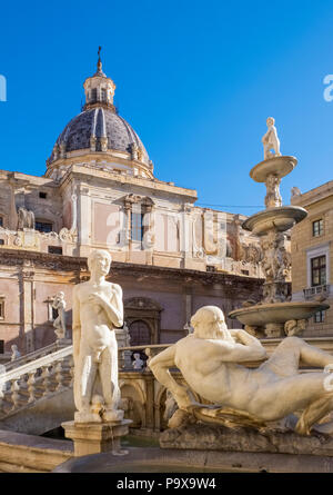Le Fontana Pretoria, Fontaine prétorienne, sur la Piazza Pretoria à Palerme, Sicile, Italie, Europe Banque D'Images