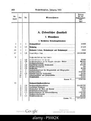 513 039 0412 Reichsgesetzblatt 1921 Deutsches Banque D'Images