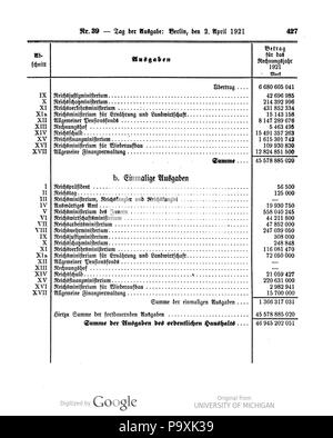 513 039 0427 Reichsgesetzblatt 1921 Deutsches Banque D'Images