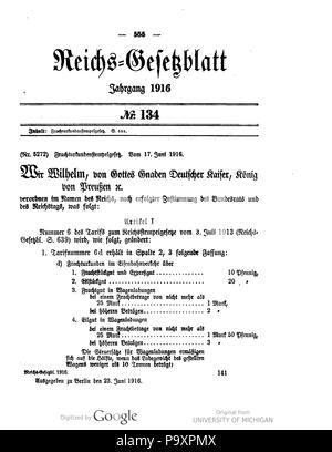 465 134 0555 Reichsgesetzblatt 1916 Deutsches Banque D'Images