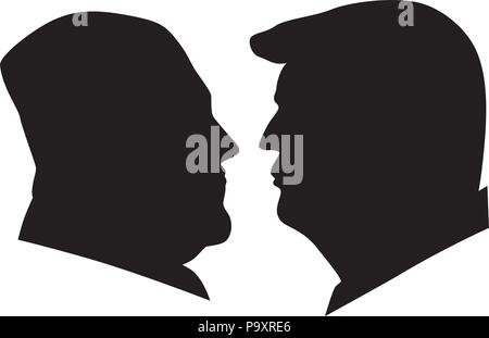 14 MAI 2018 : Le président Donald Trump et Kim Jong Un Illustration silhouettes noir et blanc. Prochain Sommet juin 2018 entre USA et Amérique du Ko Illustration de Vecteur