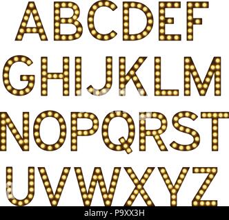 Alphabet avec des ampoules, des lettres avec des lampes, lampe font, ardent lettres imitation, vector illustration Illustration de Vecteur