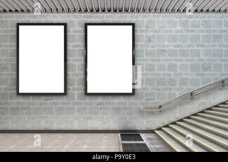 Deux affiches Panneaux vertical vide sous terre. 3d illustration Banque D'Images