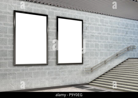 Deux affiches Panneaux vertical vide sous terre. 3d illustration Banque D'Images