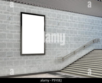 Blank billboard souterrain vertical de l'affiche. 3d illustration Banque D'Images