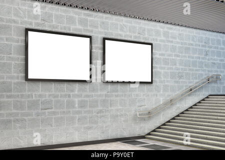 Deux réclames publicitaires horizontale vierge sous terre. 3d illustration Banque D'Images
